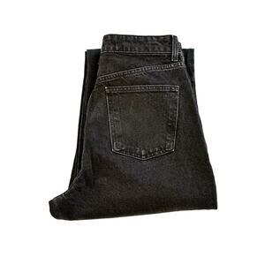 Zara Wide Leg Ripped Hem Denim Jeans Charcoal Black Size 10